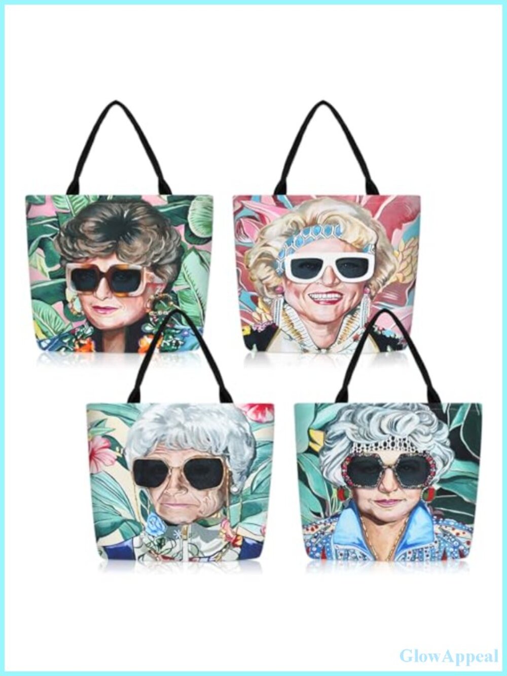 Set of 4 Canvas Tote Bags Large Shoulder Satchel Reusable Shopping Bags